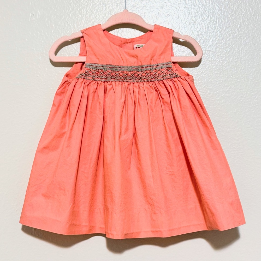 Bonpoint smocked dress embroidered salmon pink dress 2A